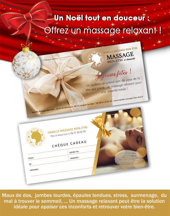 Fête de noël - carte cadeau - massage bien-être à domicile - Isabelle Messiaen 