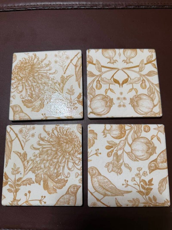 Gold and White Tile Coasters