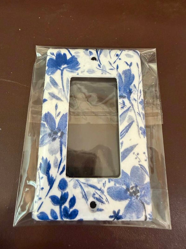 Blue Floral Large Single Light Switch Cover