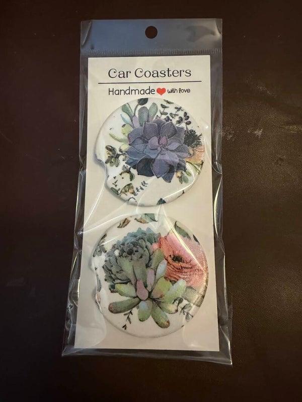 Car Cupholder Coaster Set Artichoke Flowers