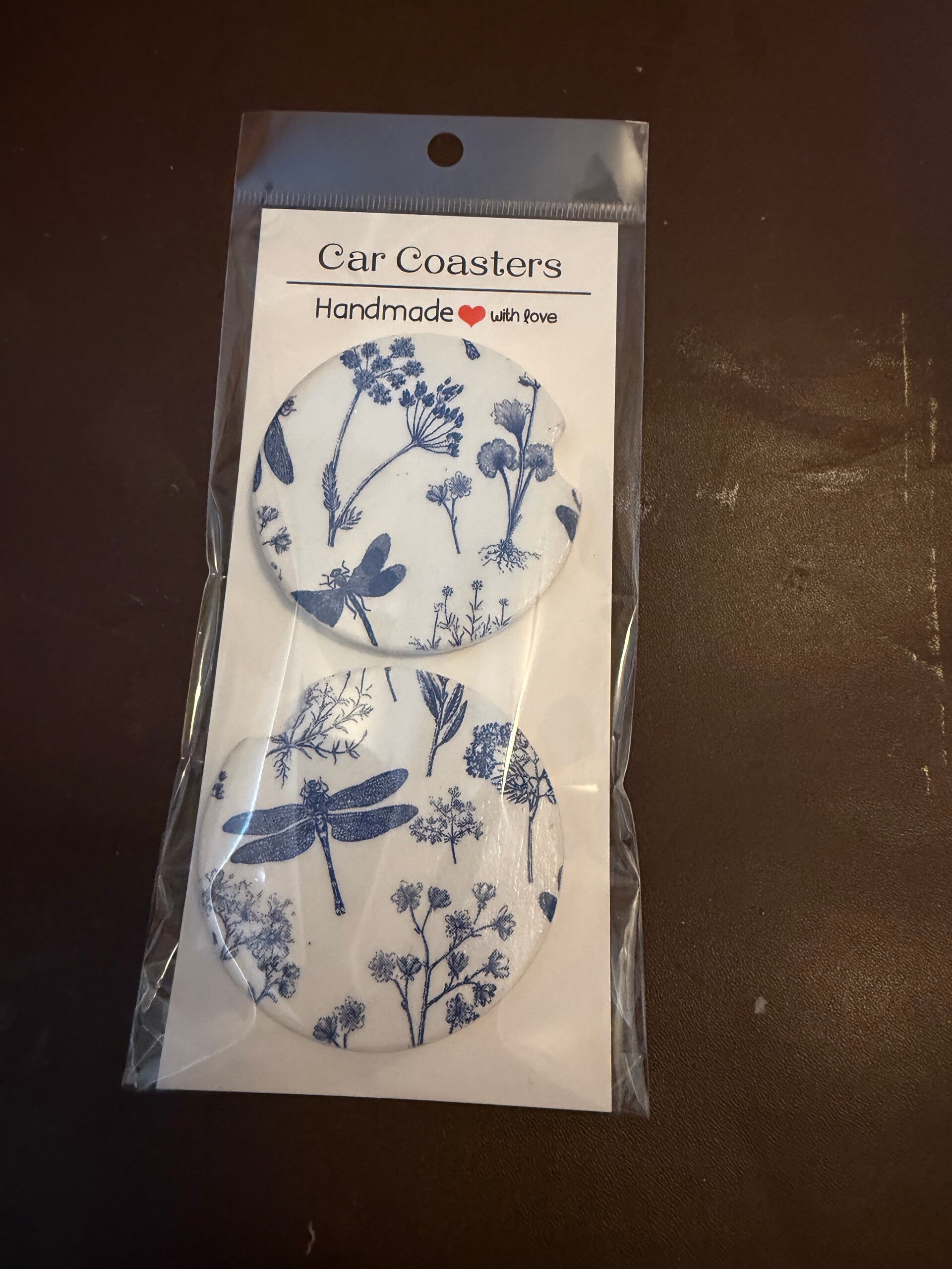 Car Cupholder Blue Dragonflies