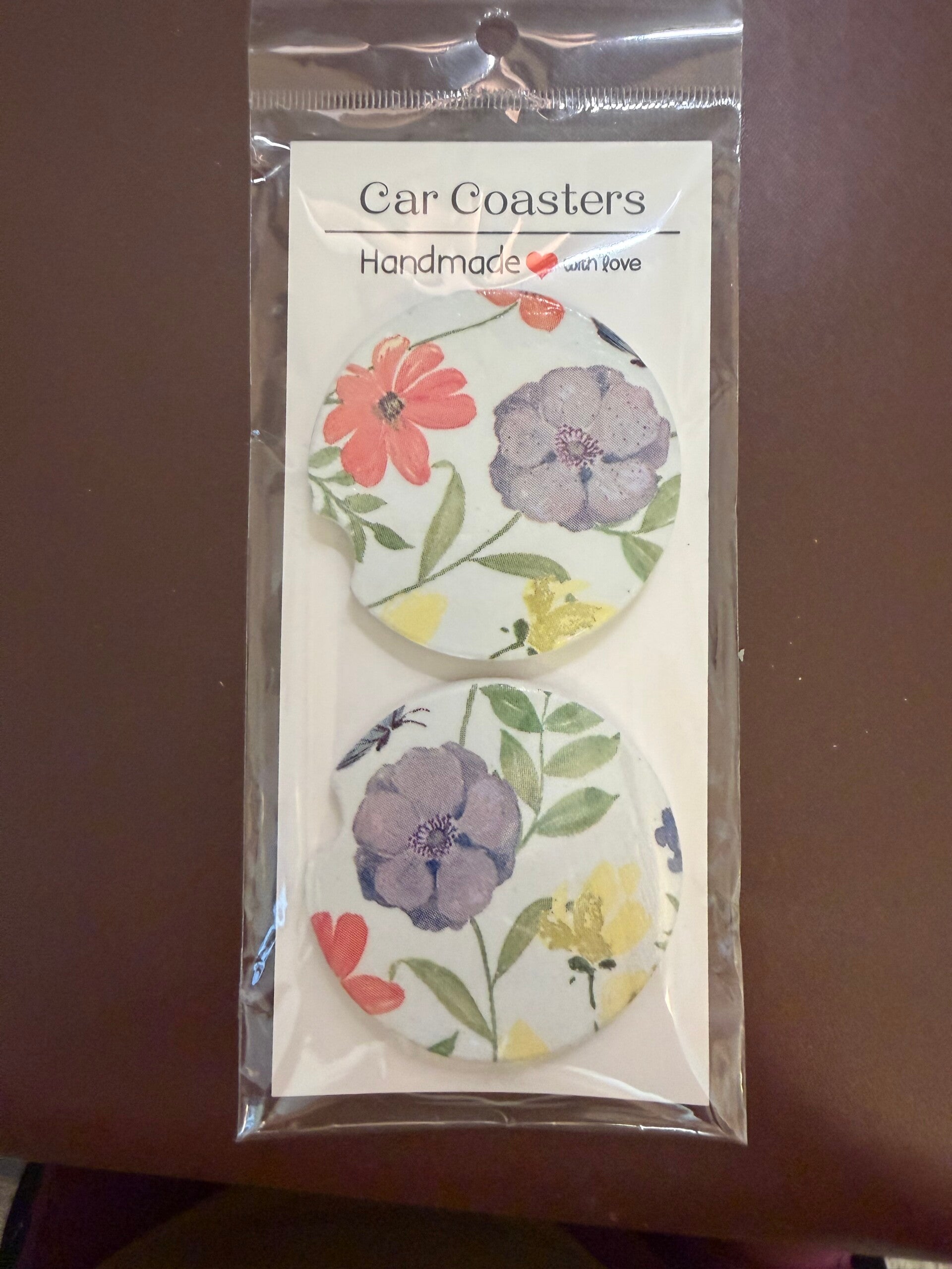 Car Cupholder Coaster Set Springtime Flowers