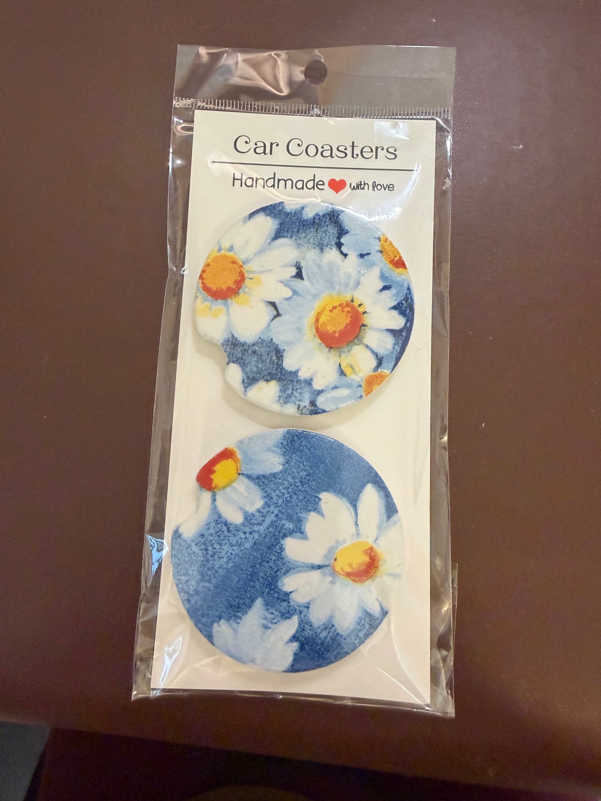 Car Cupholder Coaster Set Denim Daisy