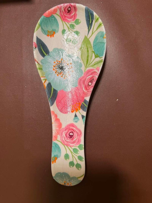 Teal Flowers Spoon Rest