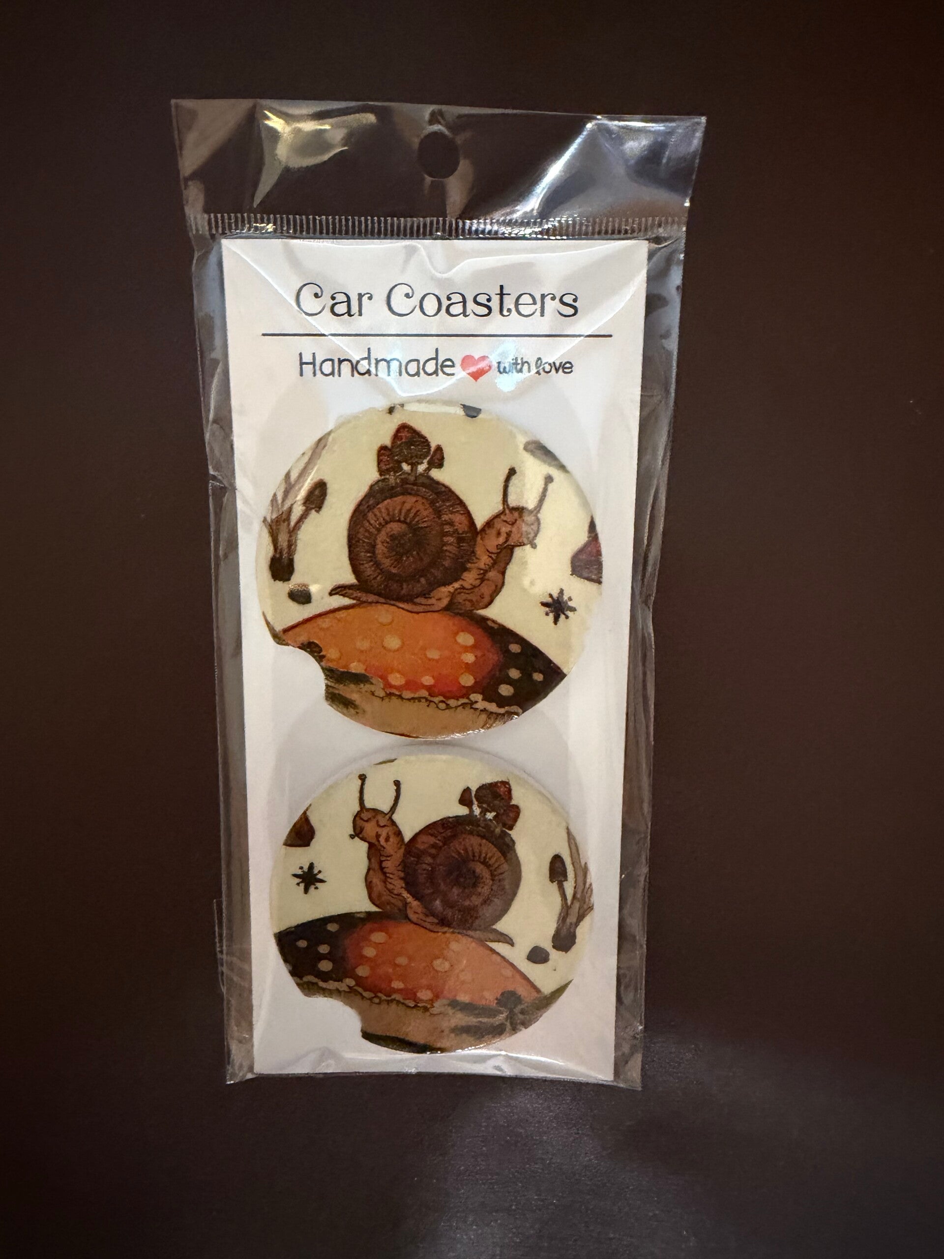 Car Cupholder Coaster Set Snails and Toadstools
