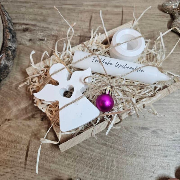 Geschenkeset groß - Engel mit Kerze und Kerzenhalterung