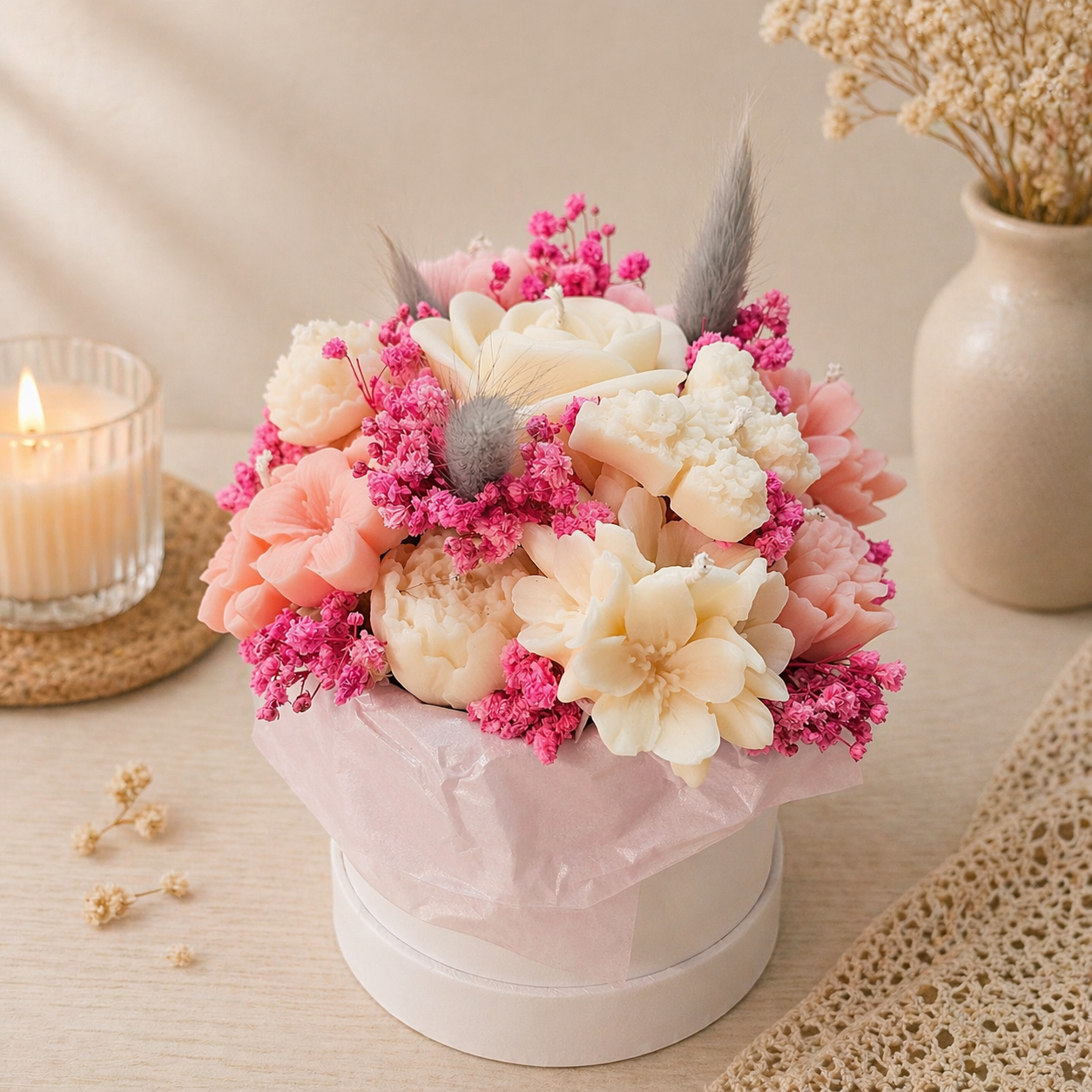 Pliss'e Pink - Kerzenblumenstrauß