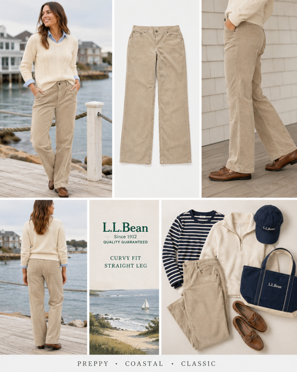 LL Bean Women’s Beige Curvy Fit Corduroy Straight Leg Pants 8R Preppy Coastal