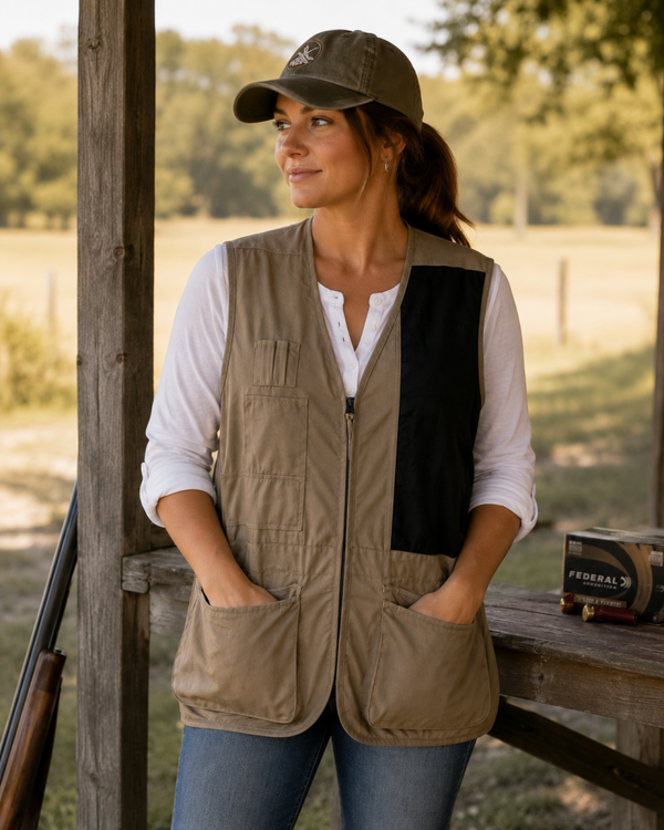 NWT Bob Allen Shooting Vest Khaki One Size Pockets Padding Adjustable Skeet