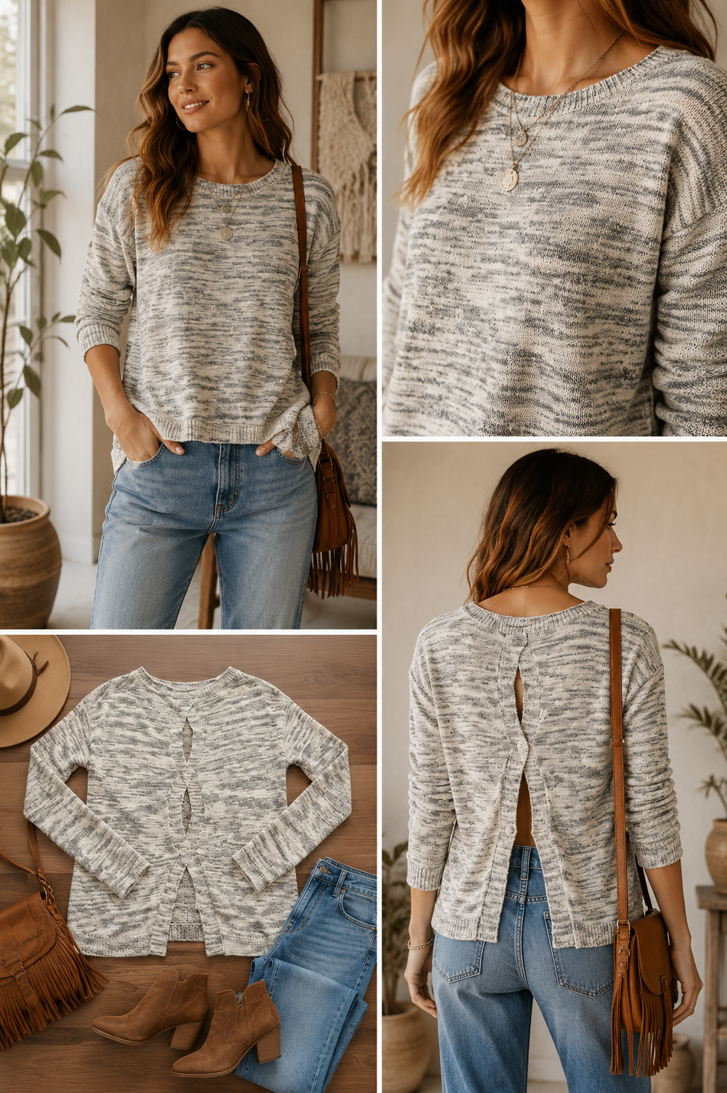 Michael Stars Women’s Knit Marled Sweater S CutOut Back Blue White Anthropologie