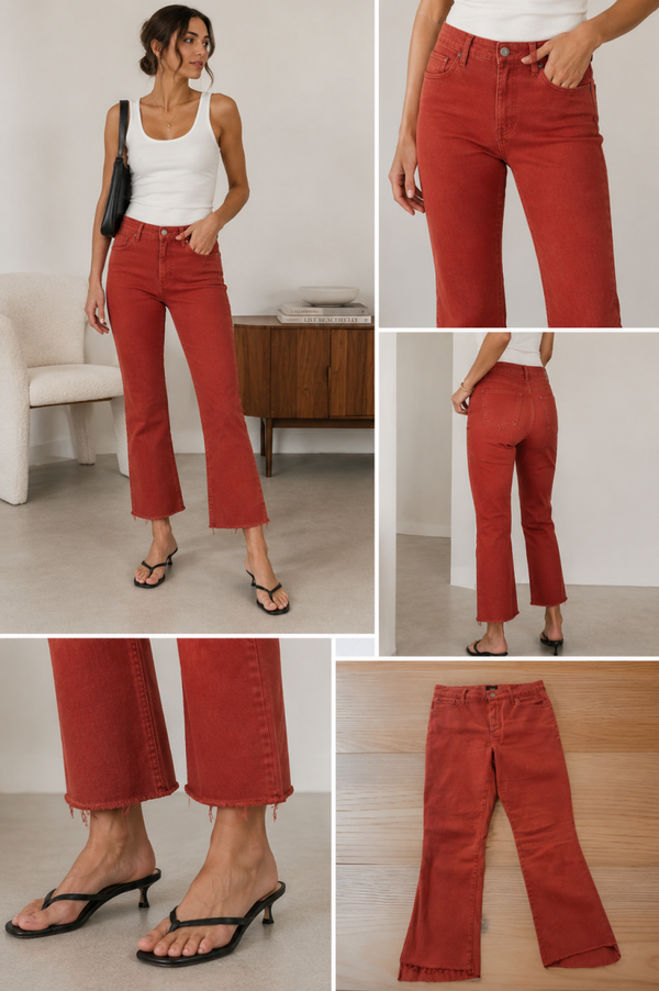 Mother Women’s Hot Rod Red The Insider Crop Step Fray Denim Pants 30 Minimalist