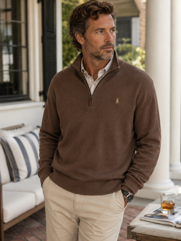 Polo Ralph Lauren Men’s 100% Cotton Brown 1/4 Zip Sweater XL Quiet Luxury Preppy