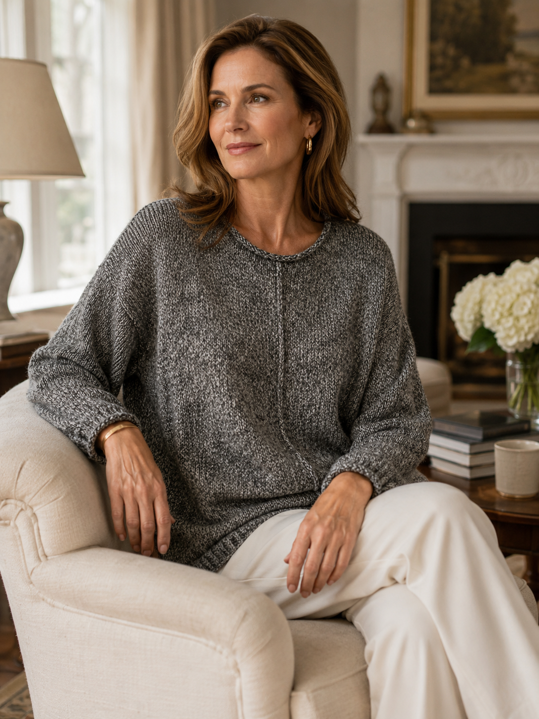J. Jill Women Gray Marled Knit Rolled Neck Sweater L Quiet Luxury Old Money Box