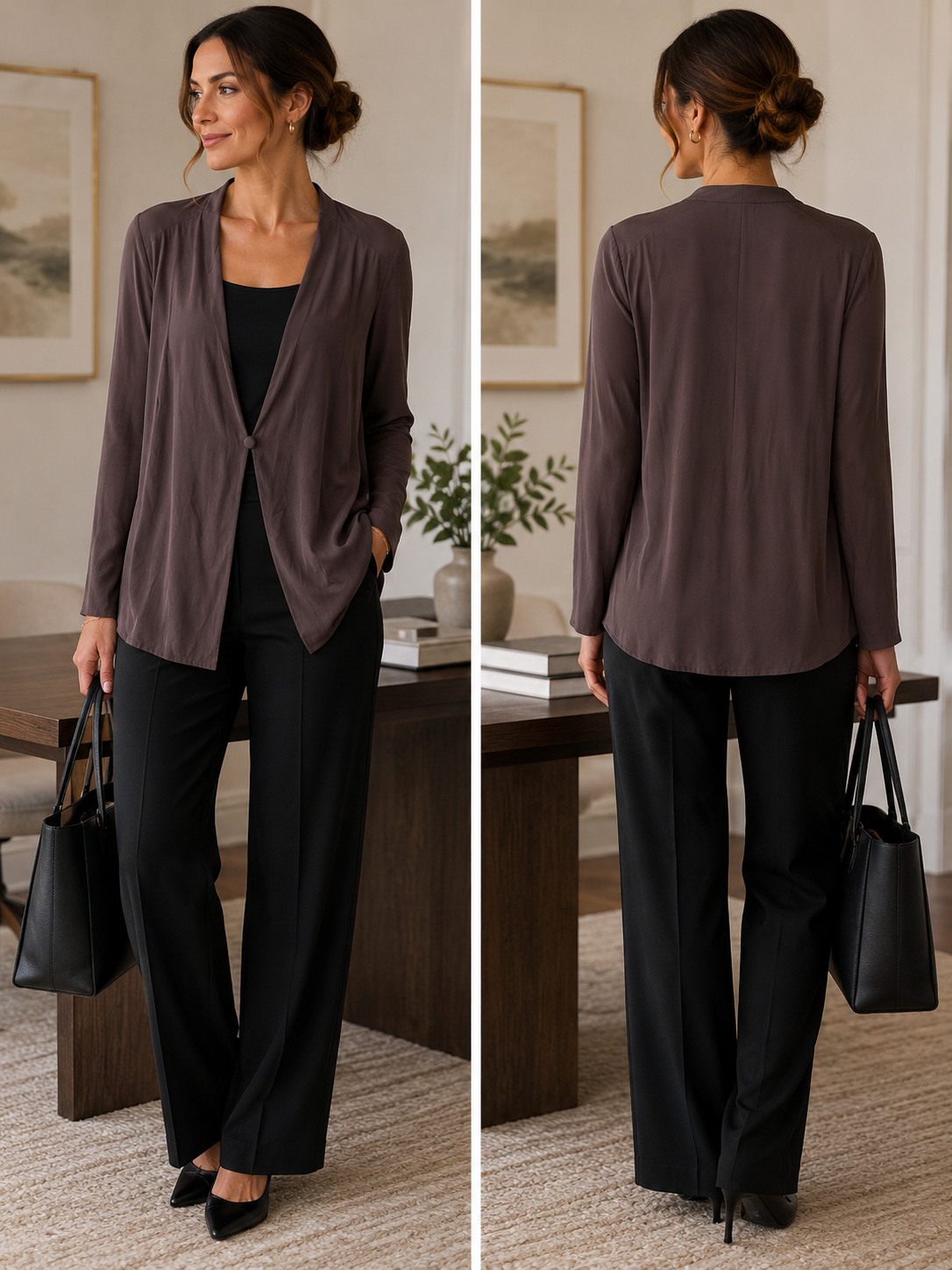 100% Silk Eileen Fisher Women’s 1 Button Cardigan L Quiet Luxury Minimalist