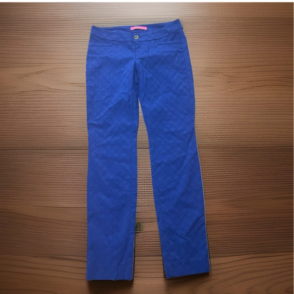Lilly Pulitzer Women’s Blue Latice Straight Pants 0 Resortwear Coastal Preppy