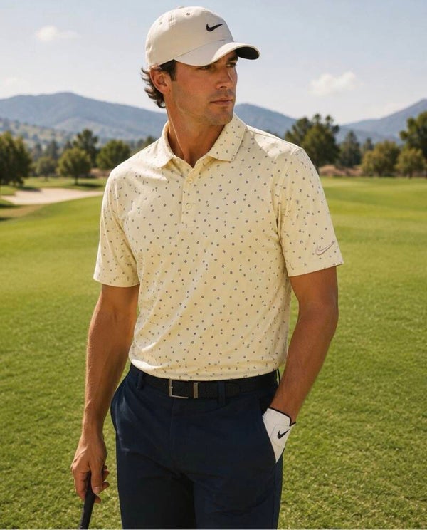 Nike Men’s Dri-Fit Standard Yellow Floral Golf Shirt M Golfer Sports Athletic
