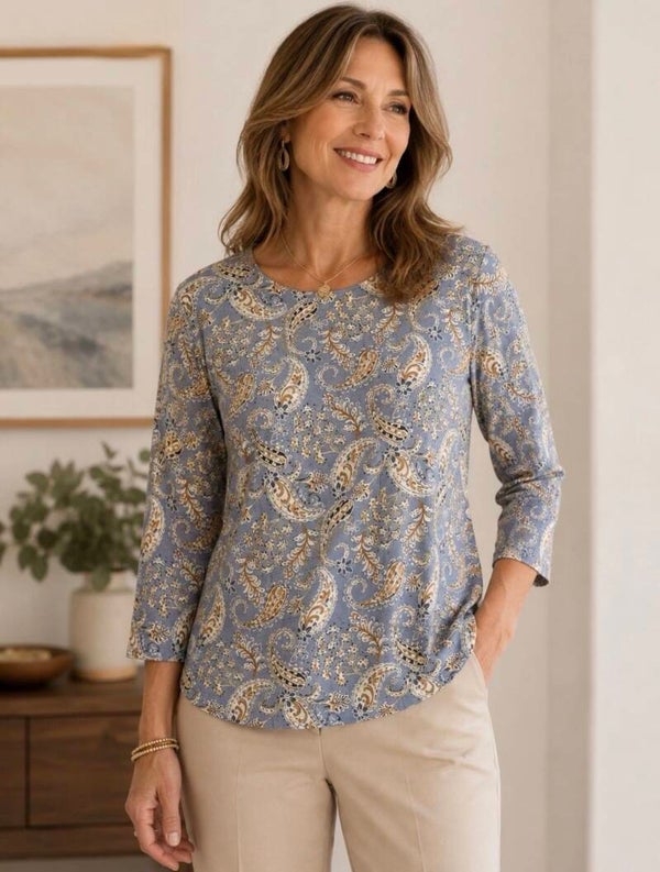 J.Jill Wearever Collection Woman’s Medium Blue Paisley Medium Mature Office Cozy