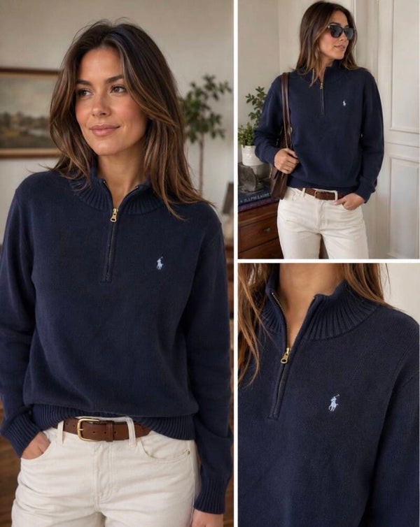 Vintage Polo Ralph Lauren Women’s Navy  1/4 Zip Sweater XS Preppy Classic Knit