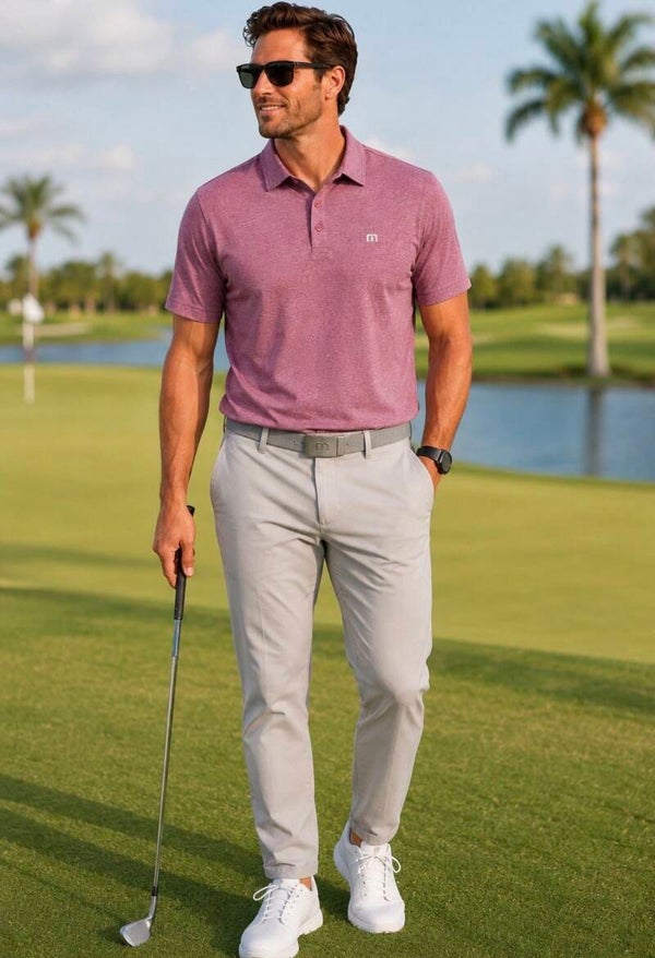 Travis Mathew Golf Polo Shirt Heathered Burgundy Men’s L Short Sleeve Athletic