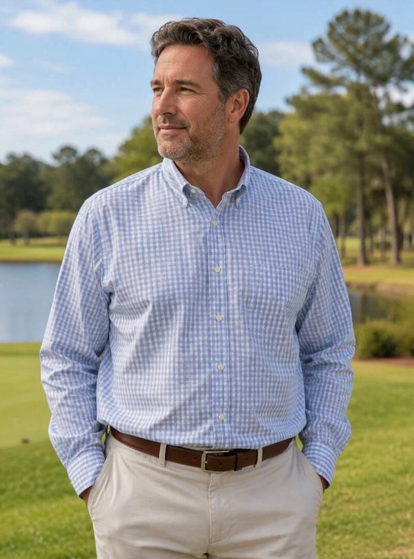 Peter Millar Men’s Blue Checkered Summer Comfort Button Up XL Golf Preppy