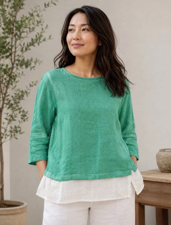 J. Jill Love Linen Women’s Green 100% Linen Longsleeve Layered Top L Lagenlook
