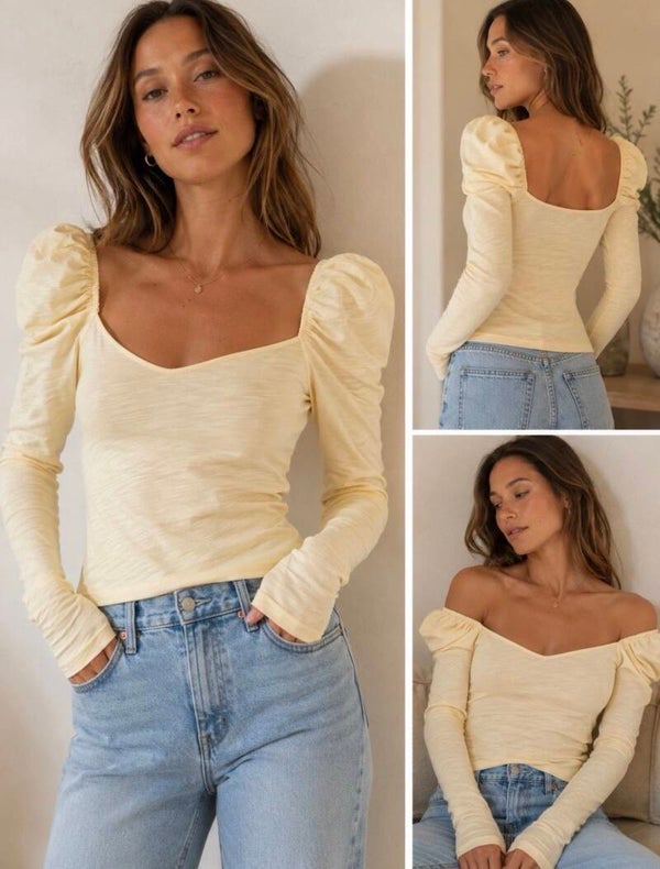 Nation Women’s Butter Yellow Women’s Puff Sleeve Top XS Quiet Luxury Cali