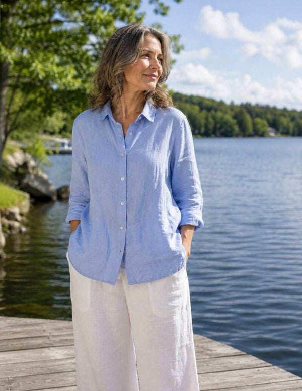 J. Jill Love Linen 100% Linen Essential Shirt M Quiet Luxury Coastal Grandma