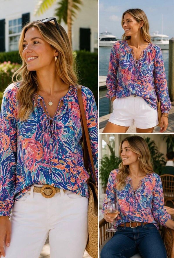 Lilly Pulitzer Women’s Ailsie Top Blouse S Colorful Resort Coastal Preppy Luxe