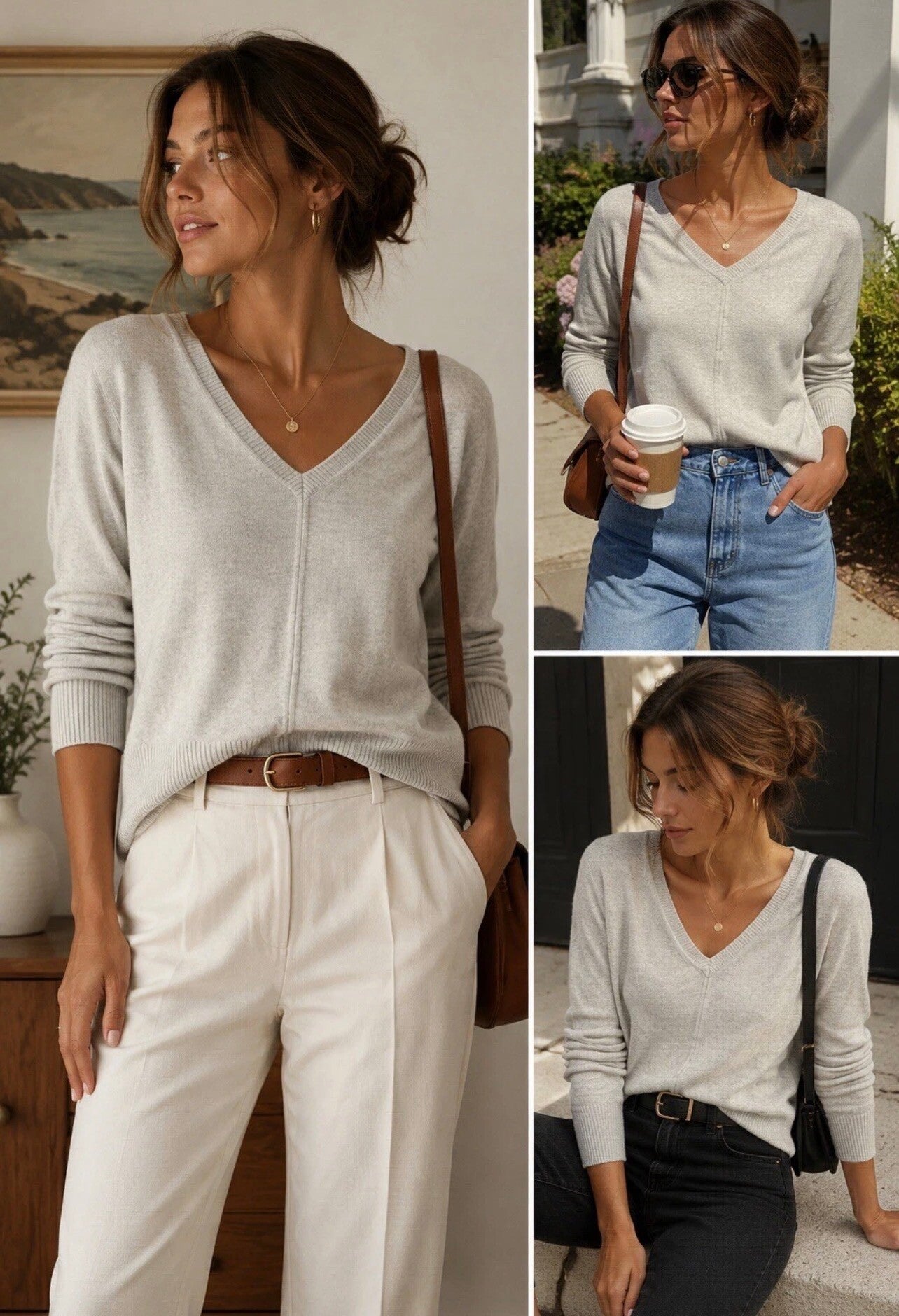 Boston Proper Women’s Light Gray Sweater S Preppy Classic Quiet Luxury Silk