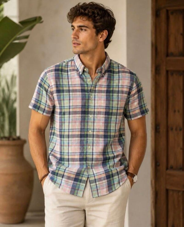 Ralph Lauren Men’s Pink Blue Plaid Button Up Classic Fit Shirt M Easter Preppy