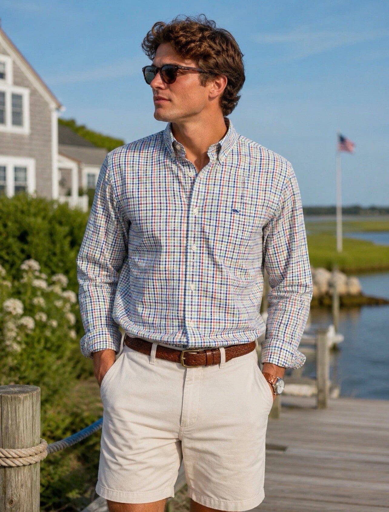 Vineyard Vines Classic Fit Murray Mens Plaid Long Sleeve Shirt M Coastal Preppy
