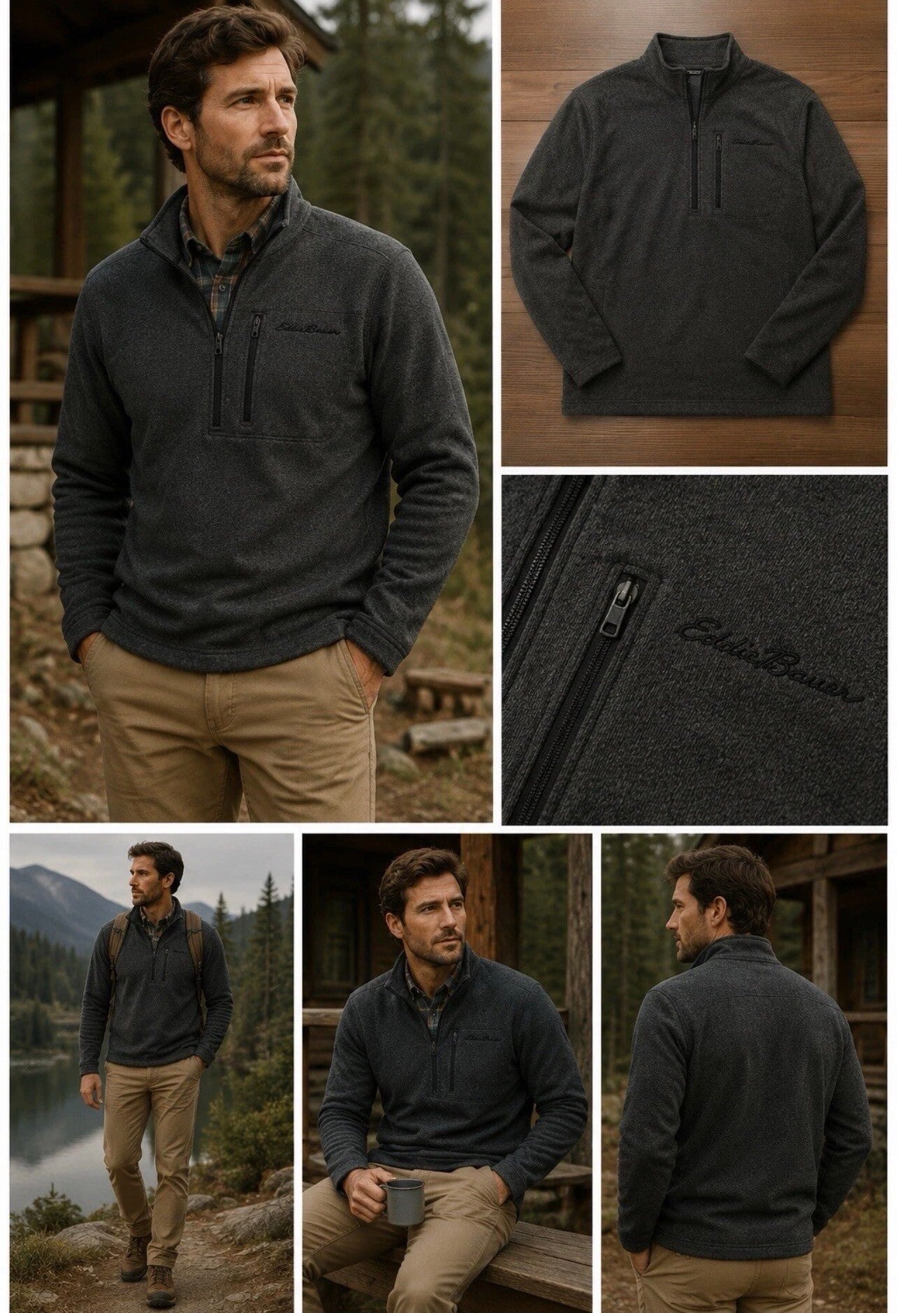 Eddie Bauer Men’s NWT Gray 1/4 Pullover Fleece XXL Outdoors Cabincore Nature
