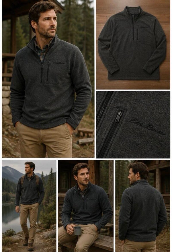 Eddie Bauer Men’s NWT Gray 1/4 Pullover Fleece XXL Outdoors Cabincore Nature