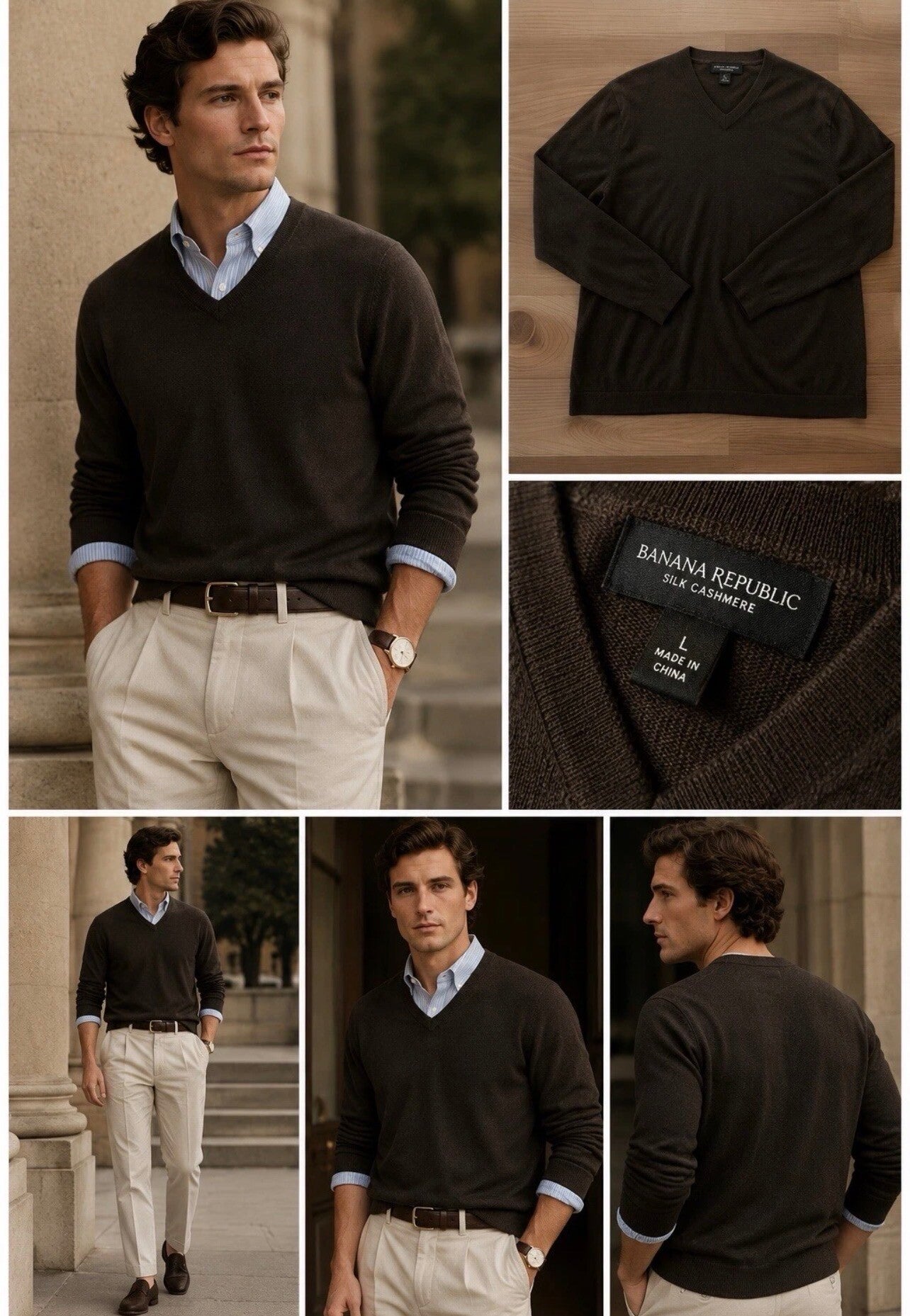 Banana Republic Men’s Brown Silk Cashmere Light Sweater L Old Money Quiet Luxury