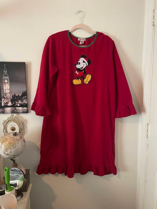 Vintage Disney Store Mickey Mouse Ruffled Christmas Nightgown L 90s Y2K Holiday