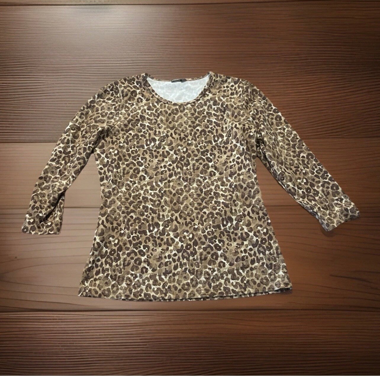 J Mclaughlin Signature Catalina Cloth Leopard Animal Print Top Brown M Preppy