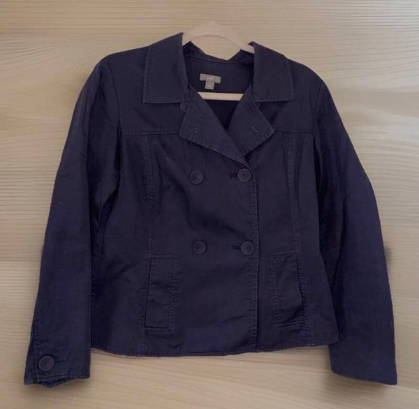 J. Jill Women’s Navy Double Breasted Unstructured Blazer XS 100% Cotton Office