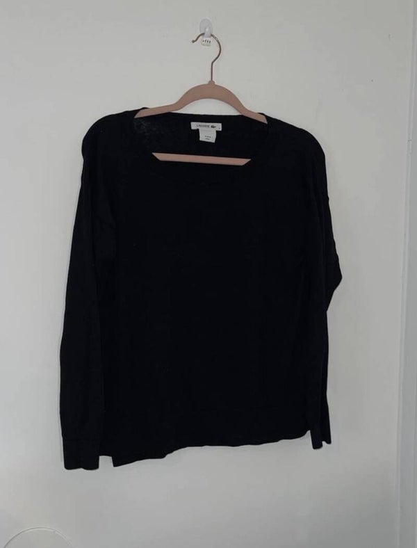 Lacoste Women’s Black Silk Cotton Light Sweater M Quiet Luxury Minimalist