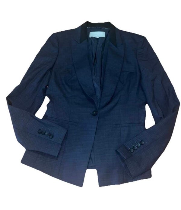Boss Hugo Boss Women’s Navy Plaid Wool Blazer 4 Office Career Corporate business