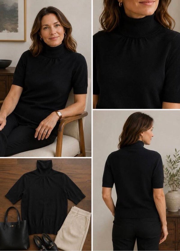 LL Bean Women’s Black Turtle Neck Angora Blend M Regular Quiet Luxury Minimalist