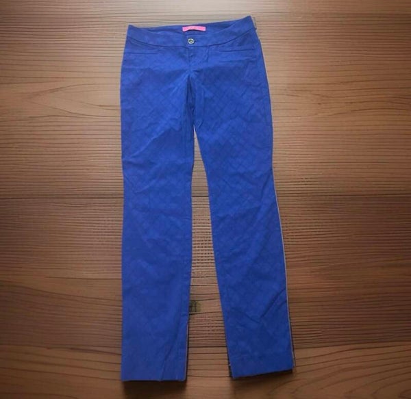 Lilly Pulitzer Women’s Blue Latice Straight Pants 0 Resortwear Coastal Preppy