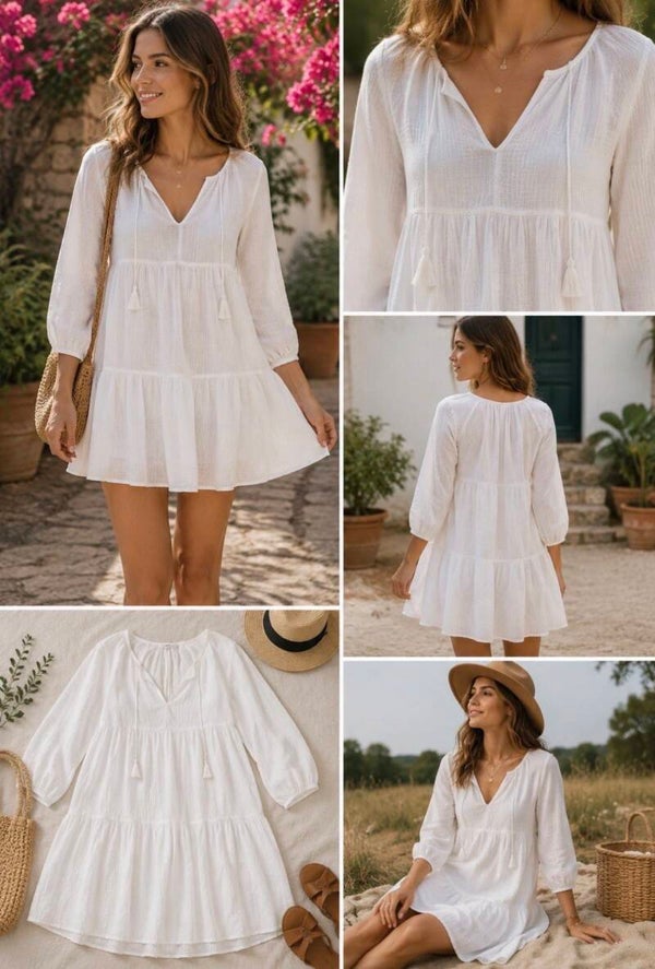 J Crew Women’s White 100% Cotton Tiered Dress XS Peasant Boho Festival Cottage