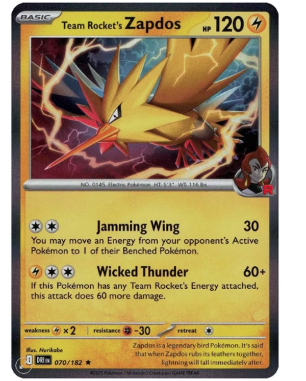 Team Rocket’s Zapdos – 070/182 (Holo)