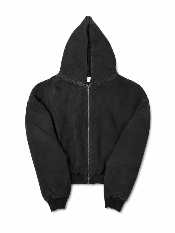 Almost In Common Unisex  Zip Up Hoodie Black Washed