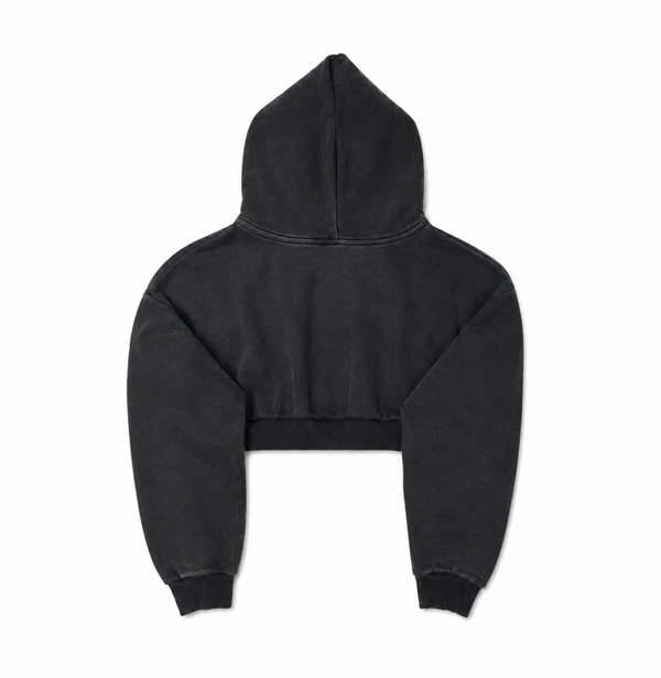 Almost In Common Unisex Cropped Hoodie Black Washed