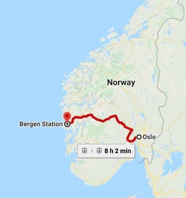 Noorwegen Bergensbanen treinroute landkaart