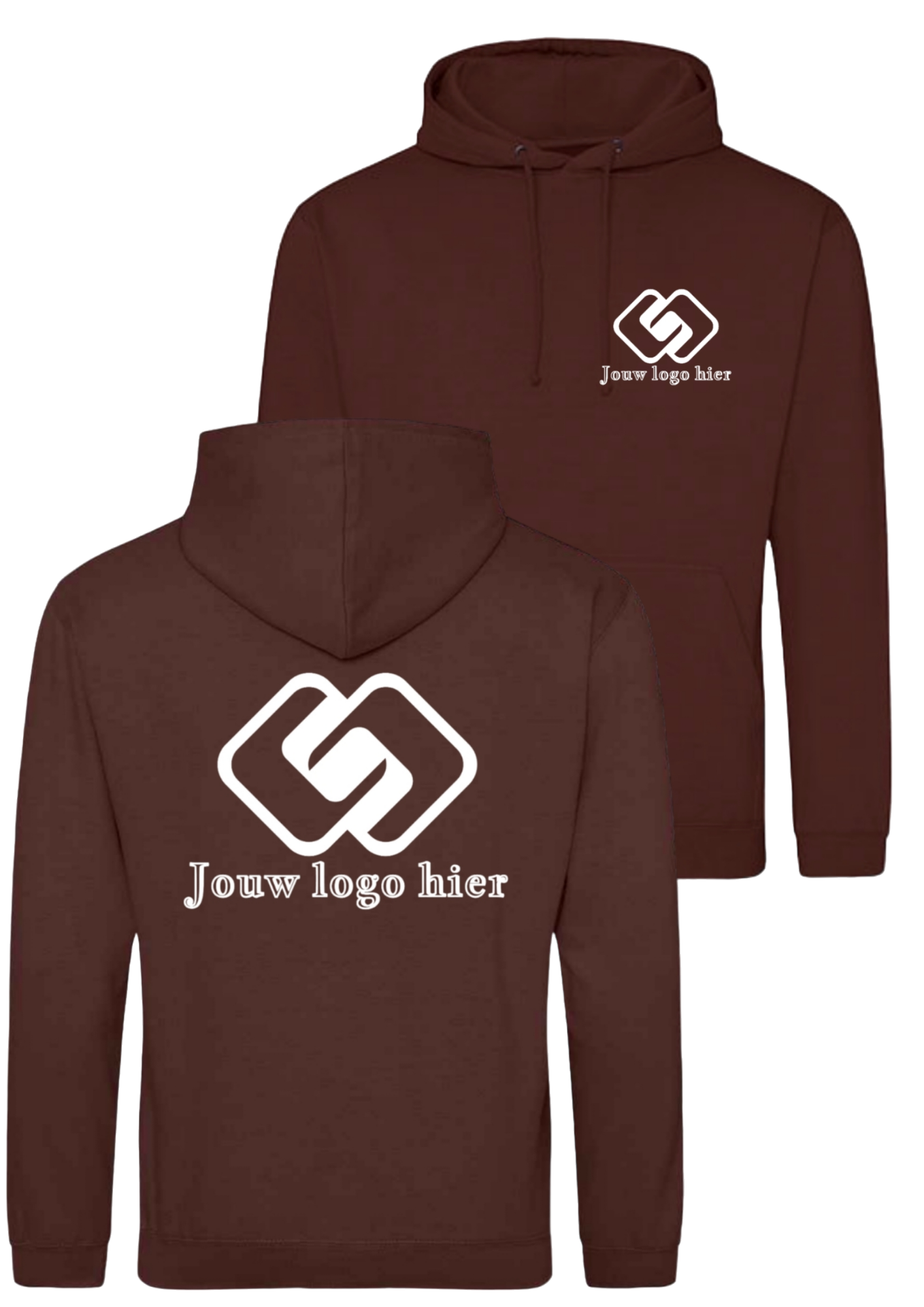 Heren hoodie bedrukt met borstlogo en groot ruglogo