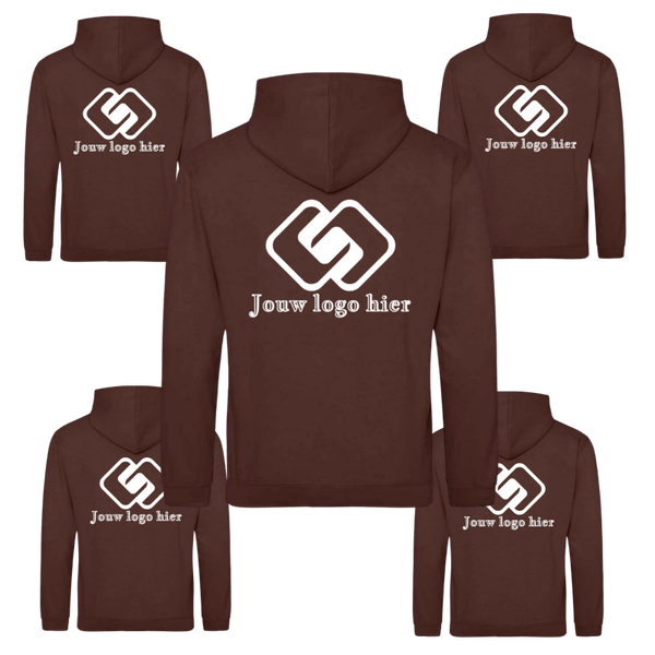 5x Heren hoodie bedrukt met groot borstlogo of groot ruglogo