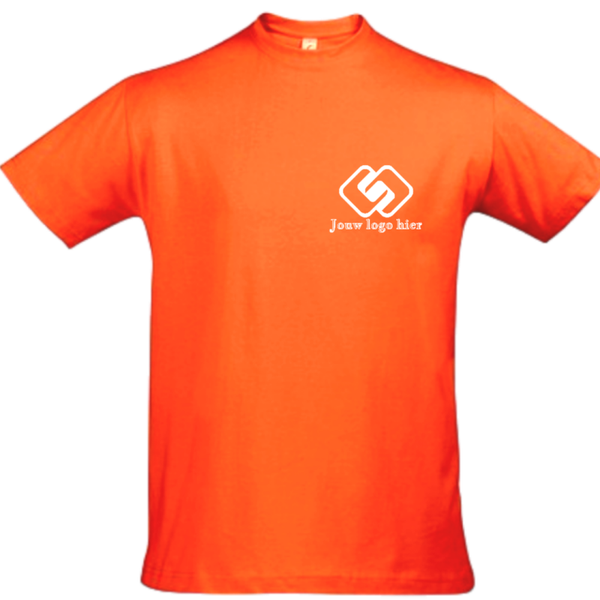 Oranje T-shirts bedrukt met borstlogo (1 tot 25 stuks)