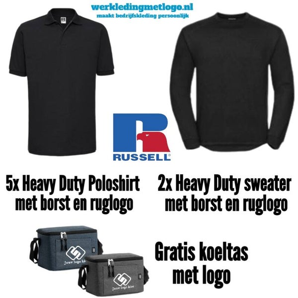 Heavy Duty combideal 14 (5x Heavy duty poloshirt en 2x Heavy duty sweater bedrukt met borstlogo en ruglogo)